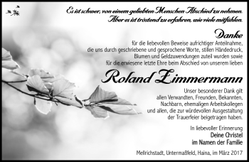 Traueranzeige von Roland Zimmermann von Südthüringer Presse