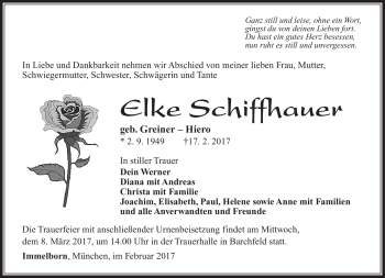 Traueranzeige von Elke Schiffhauer von Südthüringer Presse
