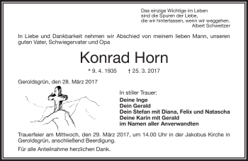 Traueranzeige von Konrad Horn von Frankenpost