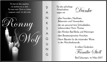 Traueranzeige von Ronny Wolf von Südthüringer Presse
