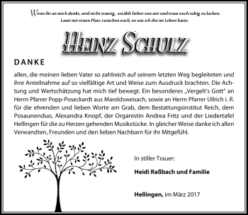 Traueranzeige von Heinz Schulz von Südthüringer Presse