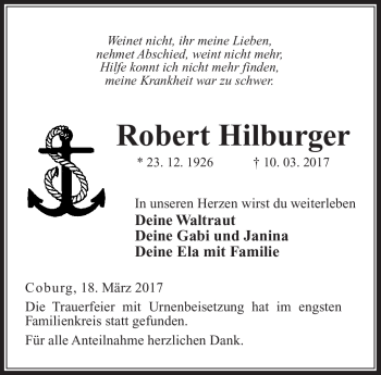 Traueranzeige von Robert Hilburger von Neue Presse Coburg