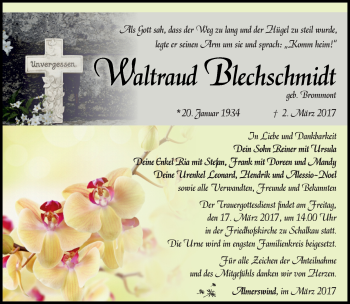 Traueranzeige von Waltraud Blechschmidt von Südthüringer Presse