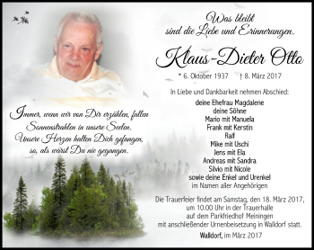 Traueranzeige von Klaus-Dieter Otto von Südthüringer Presse