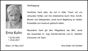 Traueranzeige von Erna Kuhn von Neue Presse Coburg
