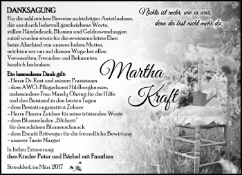 Traueranzeige von Martha Kraft von Südthüringer Presse