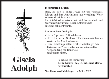 Traueranzeige von Gisela Adolph von Südthüringer Presse