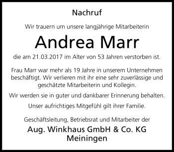 Traueranzeige von Andrea Marr von Südthüringer Presse
