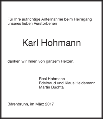Traueranzeige von Karl Hohmann von Frankenpost