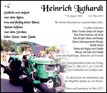 Traueranzeige von Heinrich Luthardt von Südthüringer Presse