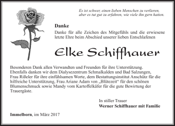 Traueranzeige von Elke Schiffhauer von Südthüringer Presse