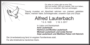 Traueranzeige von Alfred Lauterbach von Frankenpost