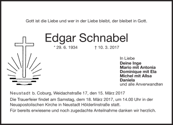 Traueranzeige von Edgar Schnabel von Neue Presse Coburg