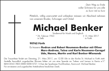Traueranzeige von Michael Benker von Frankenpost