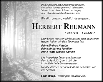 Traueranzeige von Herbert Reumann von Südthüringer Presse