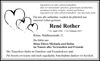 Traueranzeige von Rene Rother von Frankenpost