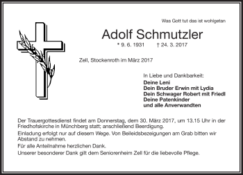 Traueranzeige von Adolf Schmutzler von Frankenpost