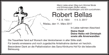Traueranzeige von Robert Bellas von Frankenpost