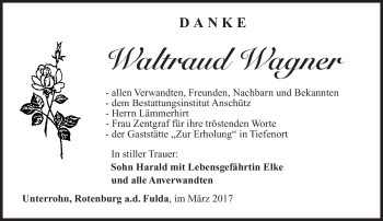 Traueranzeige von Waltraud Wagner von Südthüringer Presse