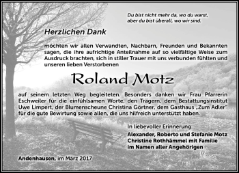 Traueranzeige von Roland Motz von Südthüringer Presse