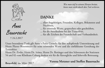 Traueranzeige von Anna Bauersachs von Neue Presse Coburg