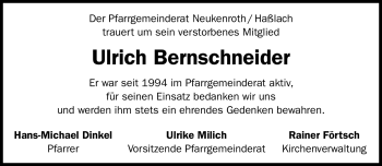 Traueranzeige von Ulrich Bernschneider von Neue Presse Coburg