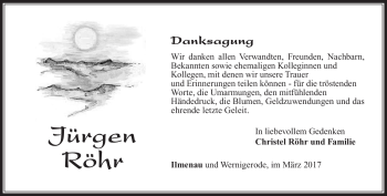 Traueranzeige von Jürgen Röhr von Südthüringer Presse