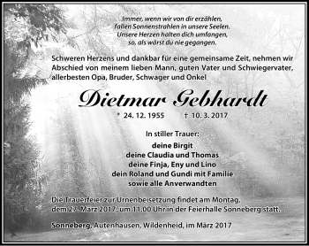 Traueranzeige von Dietmar Gebhardt von Südthüringer Presse
