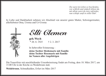 Traueranzeige von Elli Clemen von Südthüringer Presse