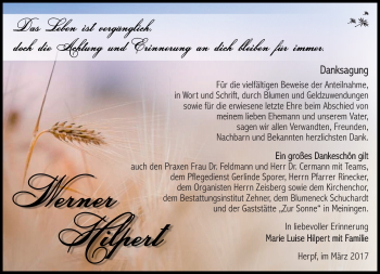 Traueranzeige von Werner Hilpert von Südthüringer Presse
