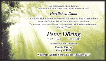 Traueranzeige von Peter Döring von Südthüringer Presse