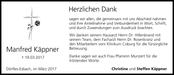 Traueranzeige von Manfred Käpppner von Neue Presse Coburg