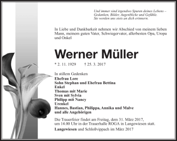 Traueranzeige von Werner Müller von Südthüringer Presse