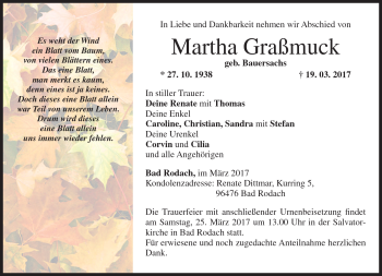 Traueranzeige von Martha Graßmuck von Neue Presse Coburg
