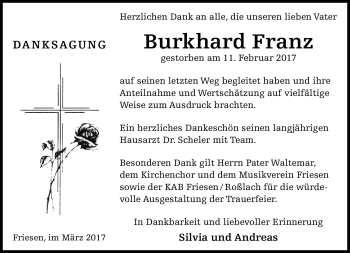 Traueranzeige von Burkhard Franz von Neue Presse Coburg