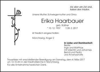 Traueranzeige von Erika Haarbauer von Frankenpost