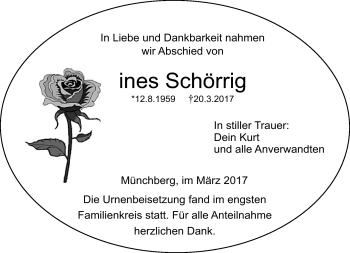 Traueranzeige von Ines Schörrig von Frankenpost