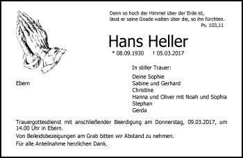 Traueranzeige von Hans Heller von Neue Presse Coburg