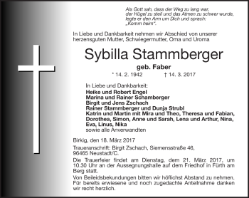 Traueranzeige von Sybilla Stammberger von Neue Presse Coburg