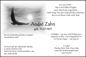 Traueranzeige von André Zahn von Frankenpost
