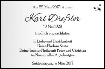 Traueranzeige von Karl Dreßler von Südthüringer Presse