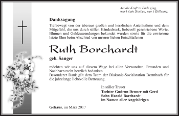 Traueranzeige von Ruth Borchardt von Südthüringer Presse
