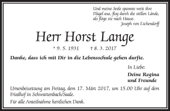 Traueranzeige von Horst Lange von Frankenpost
