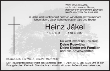 Traueranzeige von Heinz Jäkel von Neue Presse Coburg