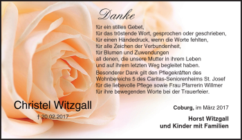 Traueranzeige von Christel Witzgall von Neue Presse Coburg