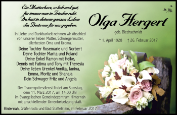 Traueranzeige von Olga Hergert von Südthüringer Presse