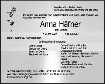 Traueranzeige von Anna Häfner von Neue Presse Coburg
