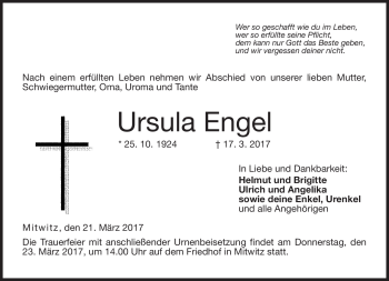 Traueranzeige von Ursula Engel von Neue Presse Coburg