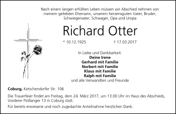 Traueranzeige von Richard Otter von Neue Presse Coburg