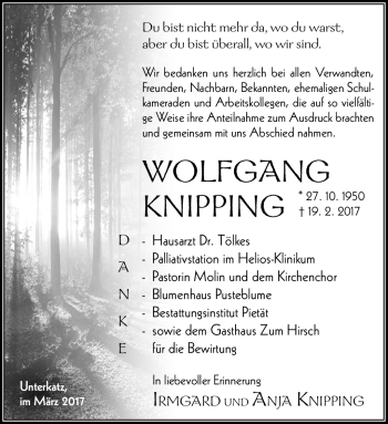 Traueranzeige von Wolfgang Knipping von Südthüringer Presse